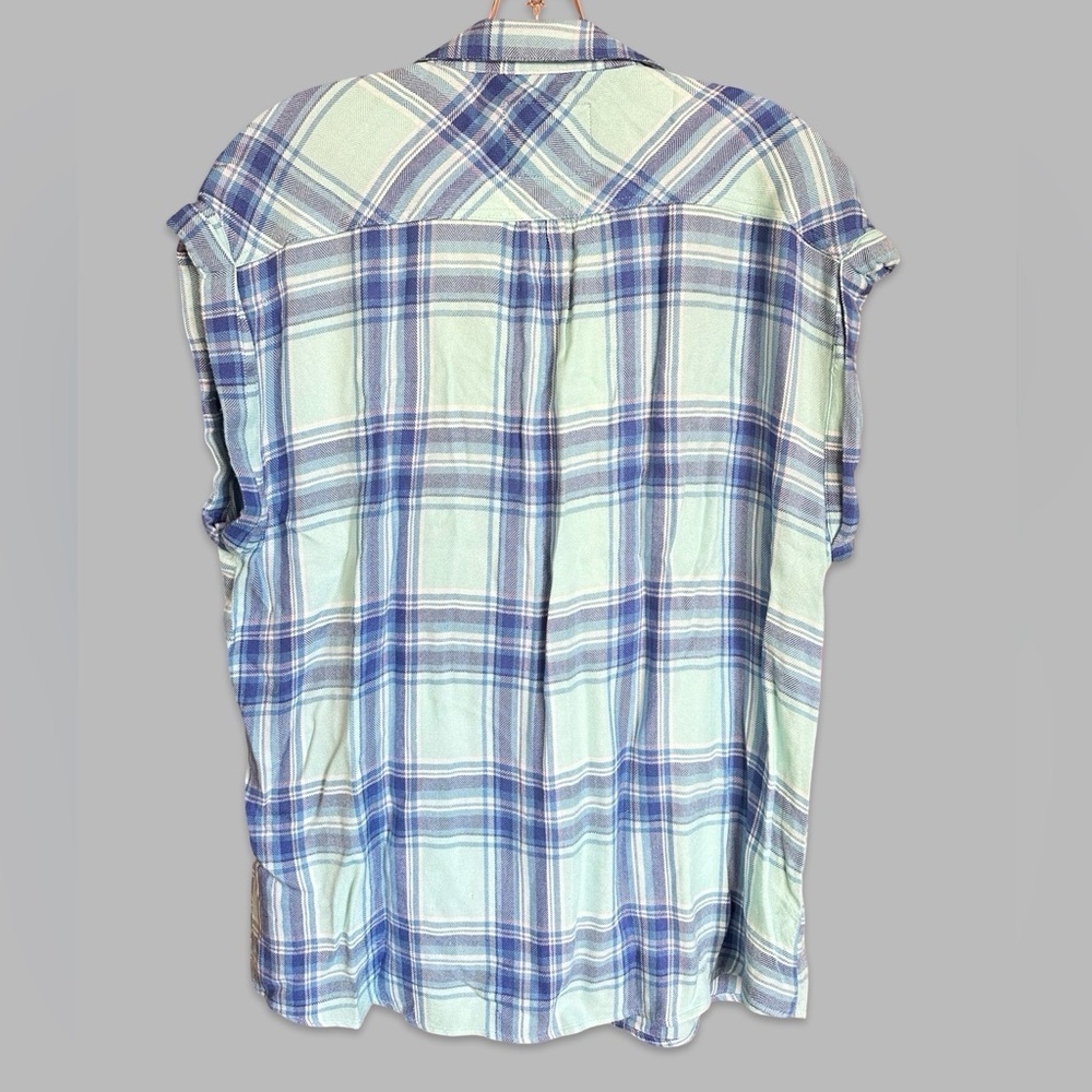 RAILS Britt Rolled Cap Sleeve Plaid Flannel Short Sleeve Button Top Large - Picture 2 of 4
